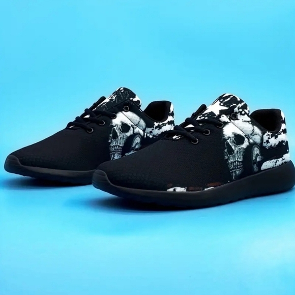 Men’s Gothic ✦ Skull Sneakers ✦ Black White Canvas Lace-Up Alt-Core Shoes NWT 10 - Picture 5 of 17